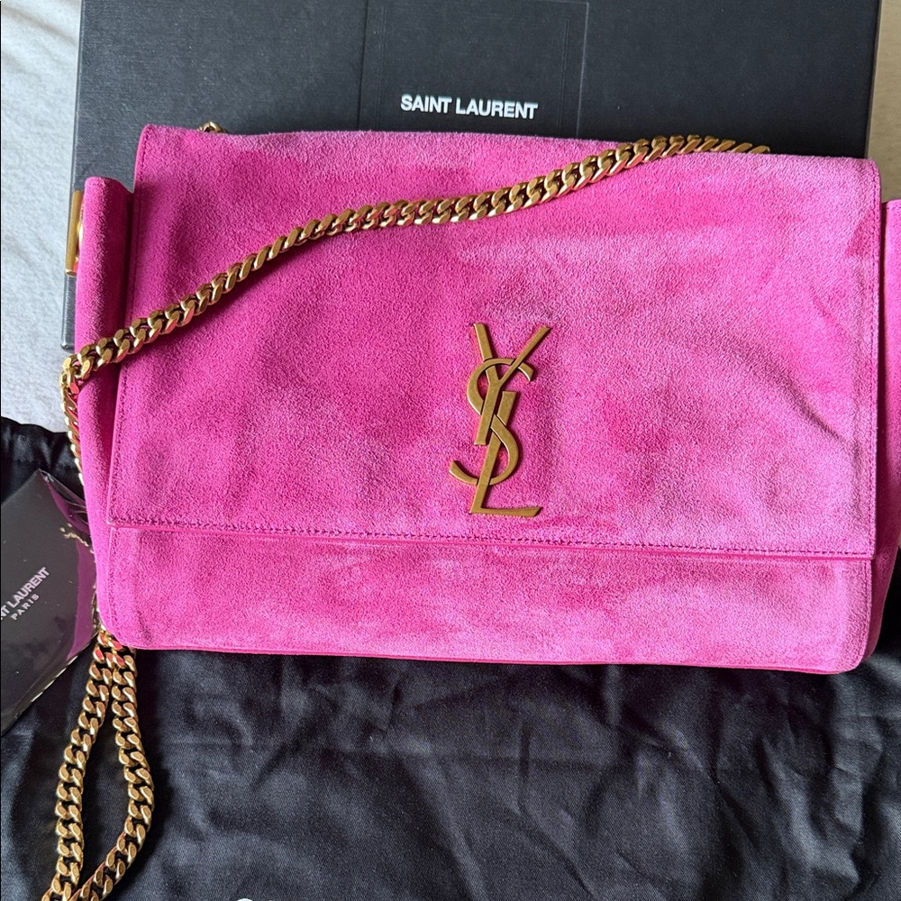 YSL Kate Medium Reversible Bag Fuchsia Suede and leather Shoulder Bag